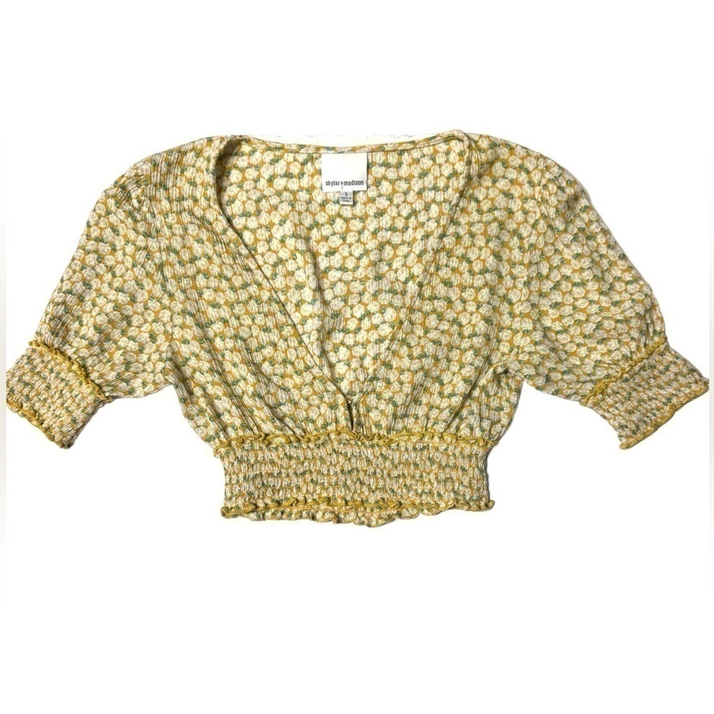 Skylar + Madison Yellow Floral Smocked Crop Top Size Small